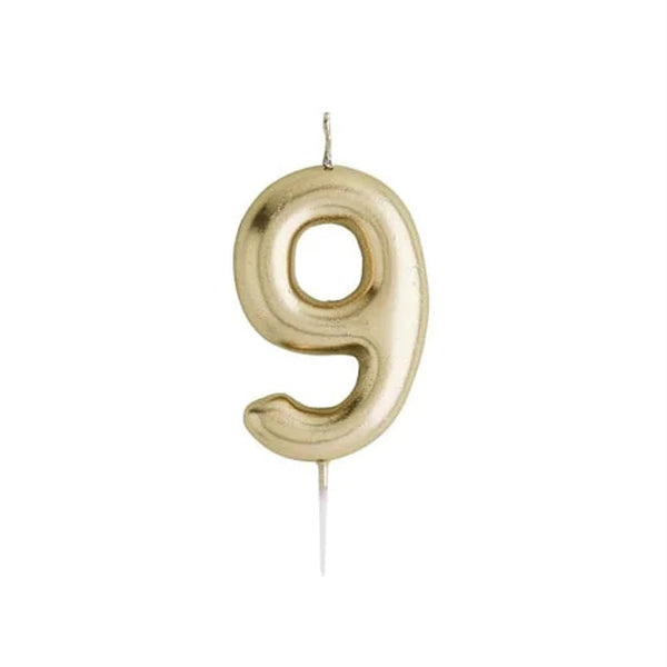 Party Candle-HBMM190 - Gold Number 9 Candle-Hootyballoo