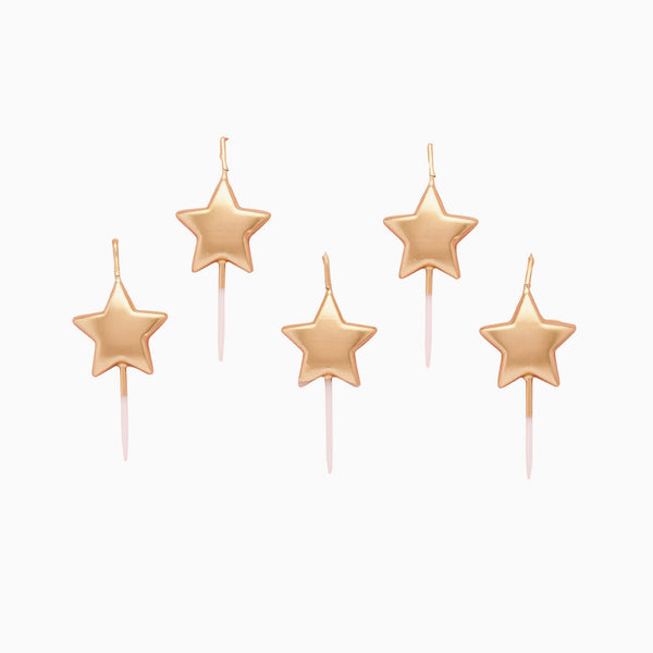 Party Candle-HBWC157GLD - Gold Metallic Star Candles-Hootyballoo