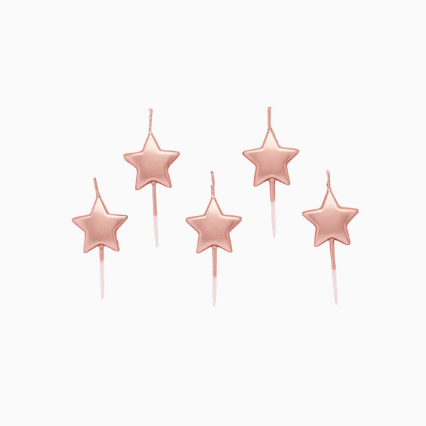 Party Candle-HBWC157RGLD - Rose Gold Metallic Star Candles-Hootyballoo