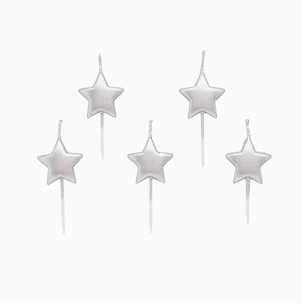 Party Candle-HBWC157SIL - Silver Metallic Star Candles-Hootyballoo