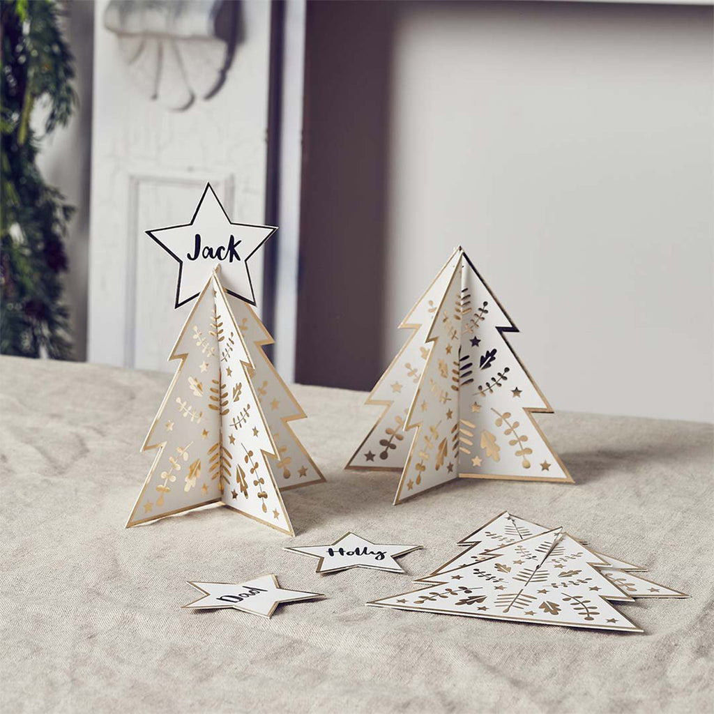 Place Card Holders-HBFF107 - Gold Christmas Tree Table Place Cards-Hootyballoo