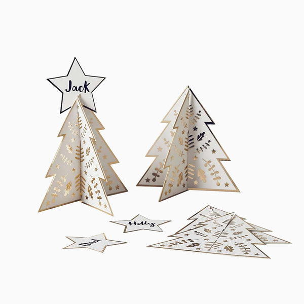 Place Card Holders-HBFF107 - Gold Christmas Tree Table Place Cards-Hootyballoo