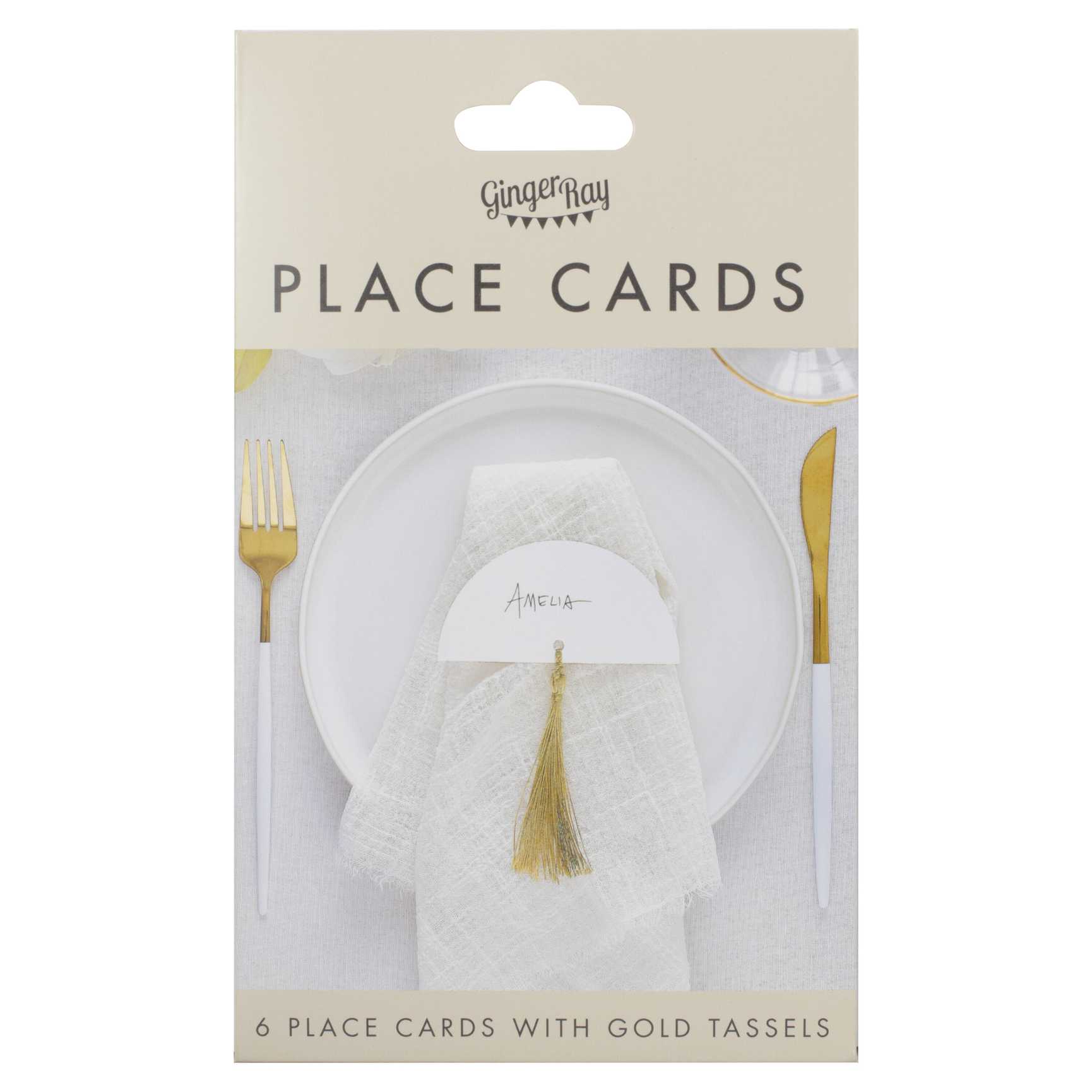 Place Cards - ML-105 - Wedding Place Cards with Gold Tassels - White Wedding Place Cards with Gold Tassels - Whistlefish