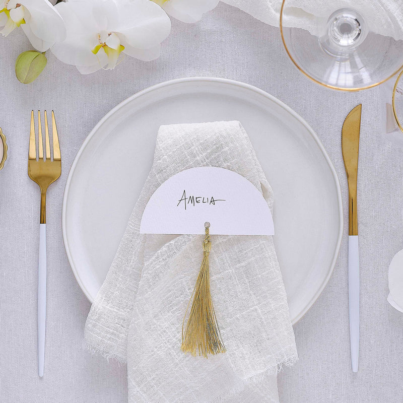 Place Cards - ML-105 - Wedding Place Cards with Gold Tassels - White Wedding Place Cards with Gold Tassels - Whistlefish