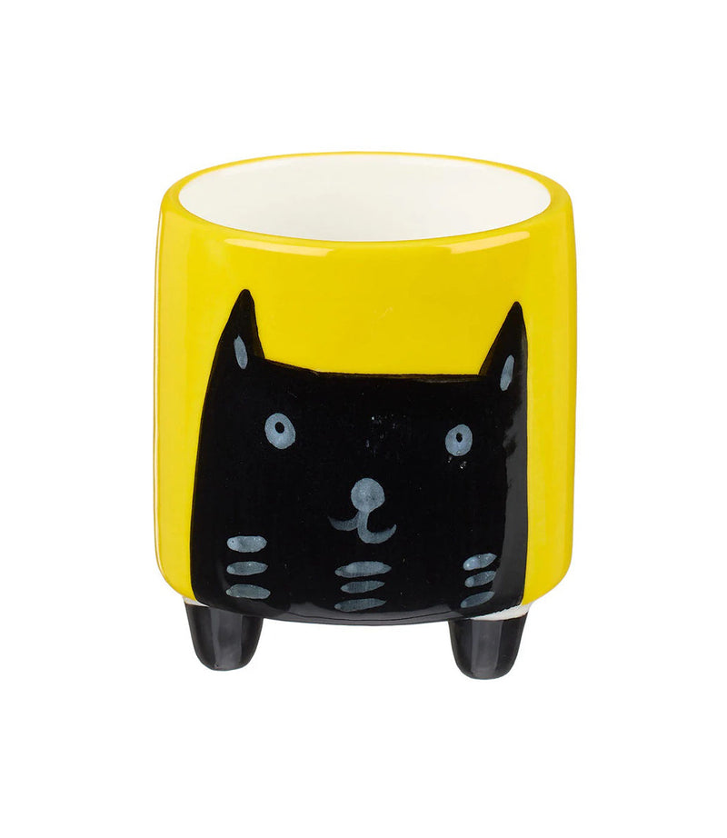 Plant Pot - CCPF-001 - Black Cat On Yellow Planter - Black Cat On Yellow Planter - Whistlefish