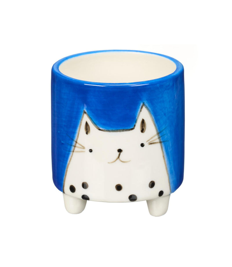 Plant Pot - CCPF-003 - White Cat On Blue Planter - White Cat On Blue Planter - Whistlefish