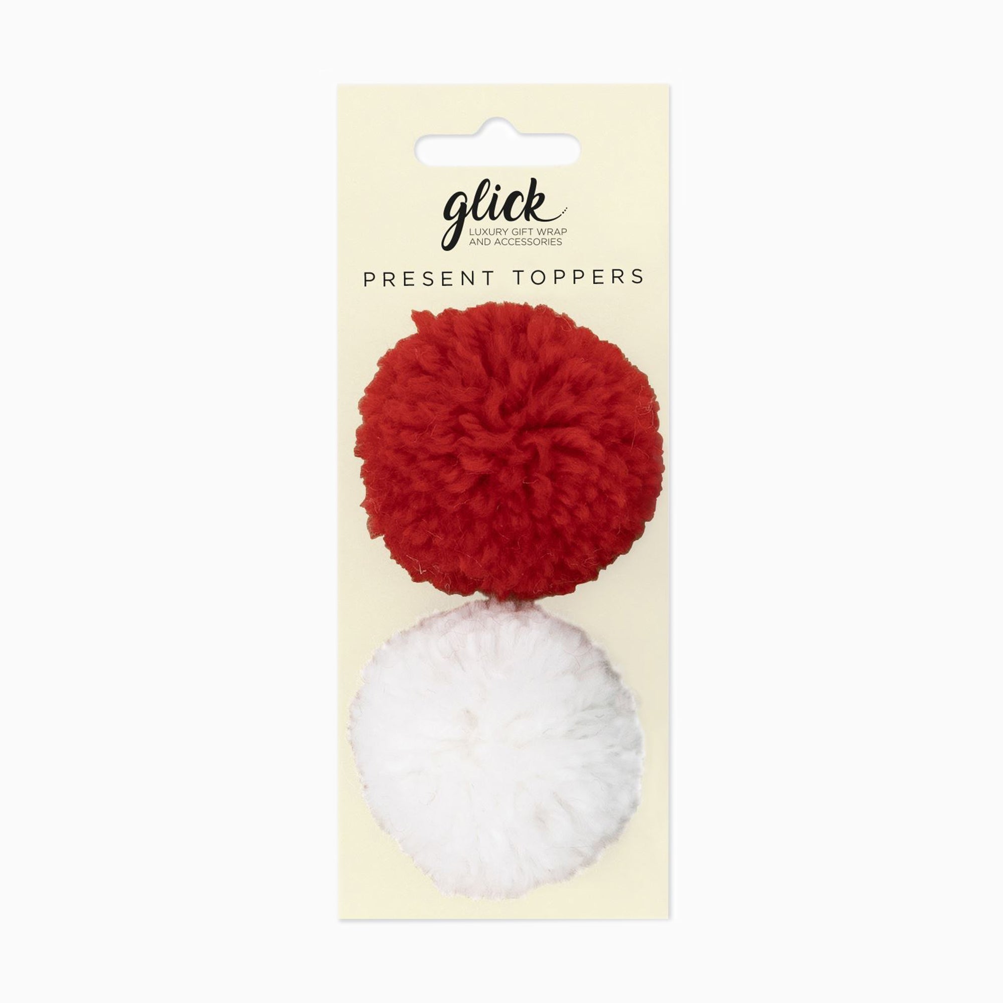 Pom Poms-PM01 - Pom Pom Present Toppers Red & White (2 Pack-Glick