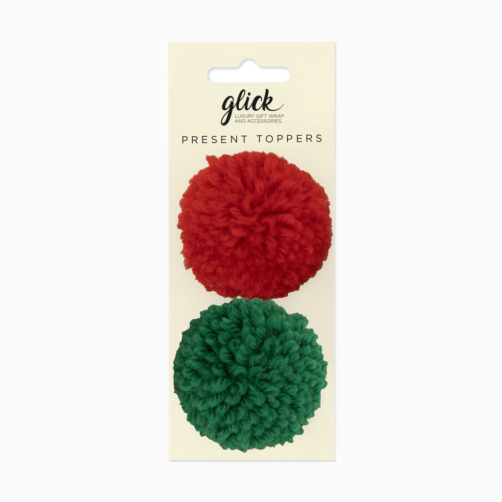 Pom Poms-PM02 - Pom Pom Present Toppers Red & Green (2 Pack-Glick
