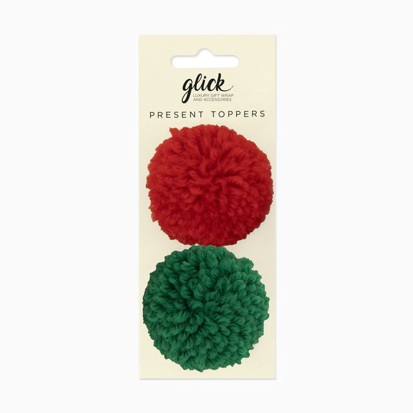 Pom Poms-PM02 - Pom Pom Present Toppers Red & Green (2 Pack-Glick