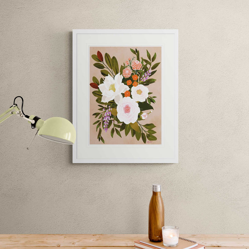 Print - CHU04P - White Flowers Bouquet Medium Print - White Flowers Bouquet Medium Framed Print - Whistlefish