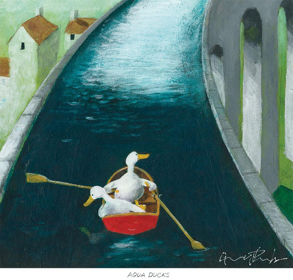 Print-GPT81P - Aqua Ducks Art Print-Whistlefish