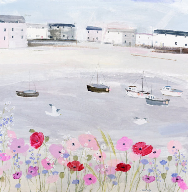 HC105P - Sea Mist & Poppies Small Art Print