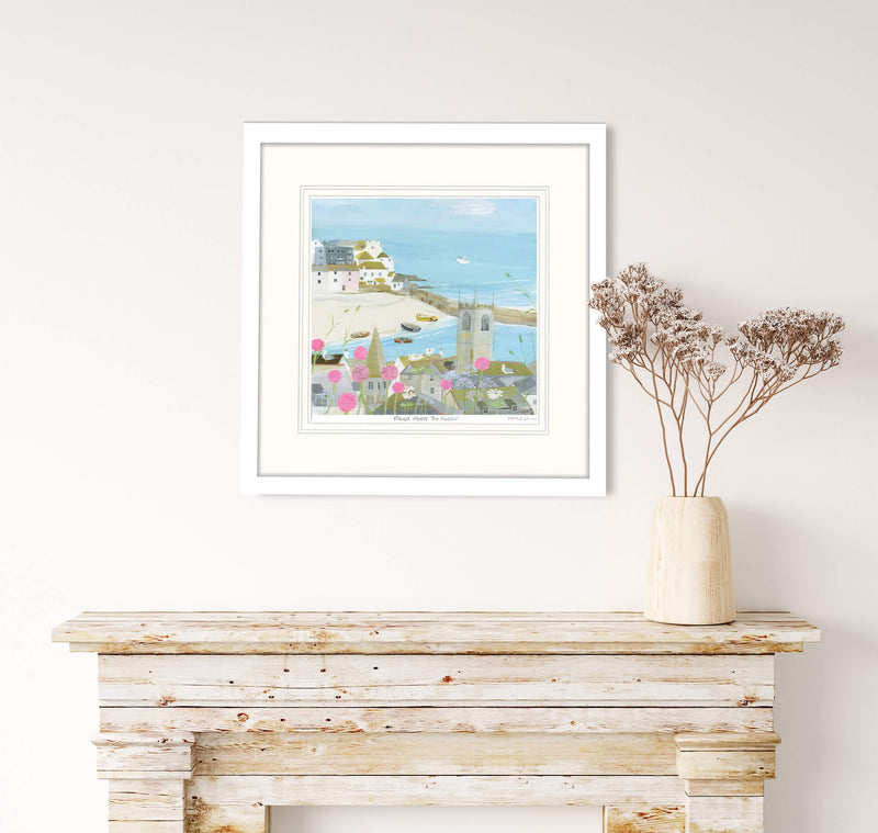 Print-HC146P - Flowers Above The Harbour Small Art Print-Whistlefish
