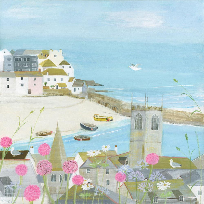 Print-HC146P - Flowers Above The Harbour Small Art Print-Whistlefish