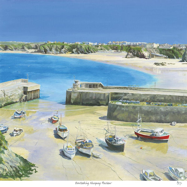 Print-IC107P - Overlooking Newquay Harbour Art Print-Whistlefish