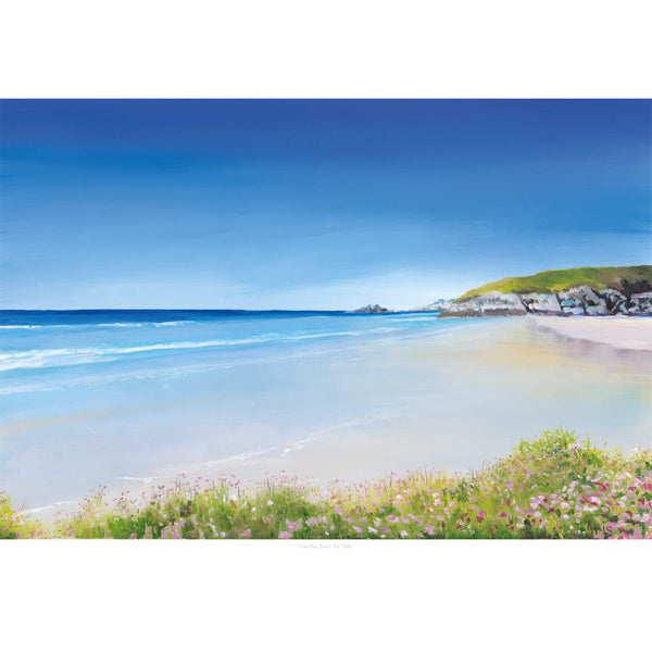 Print-IC186P - Crantock Beach Sea Pinks Art Print-Whistlefish