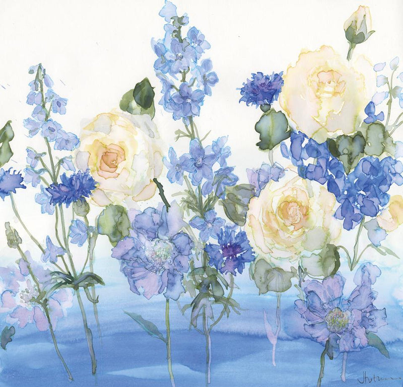 Print-JT39P - Yellow Roses & Blue Poppies Art Print-Whistlefish