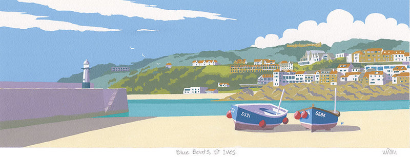 Print-JW247P - Blue Boats St Ives Print-Whistlefish