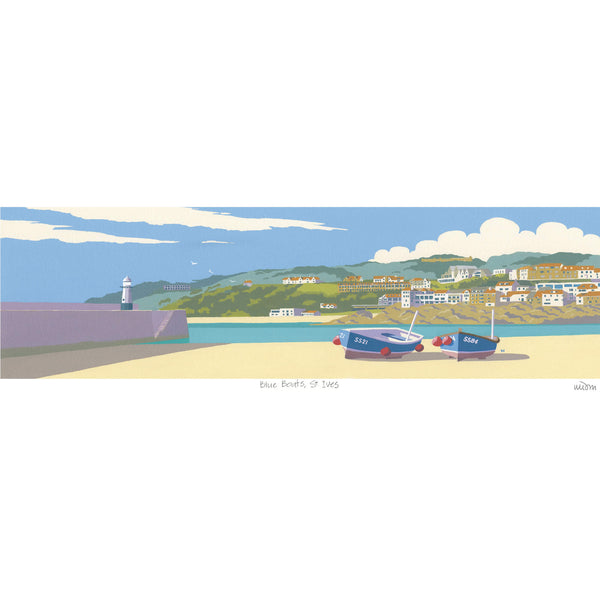Print-JW258P - Blue Boats St Ives Art Print-Whistlefish