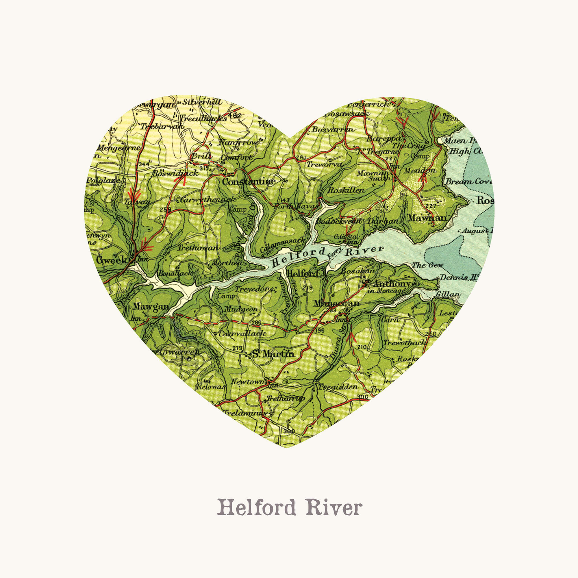 RS35P - I Love Helford River Art Print