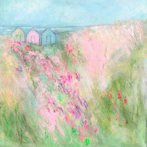 Print-SF102P - Beach Huts & Meadow Art Print-Whistlefish