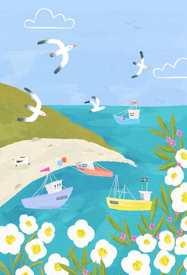Print-WF041284P - Cornish Coast Boats Large Art Print-Whistlefish