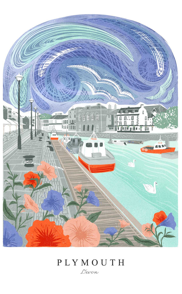 Print - WF1002P - Plymouth Arched Lino Small Art Print - Plymouth Arched Lino Small Art Print - Whistlefish