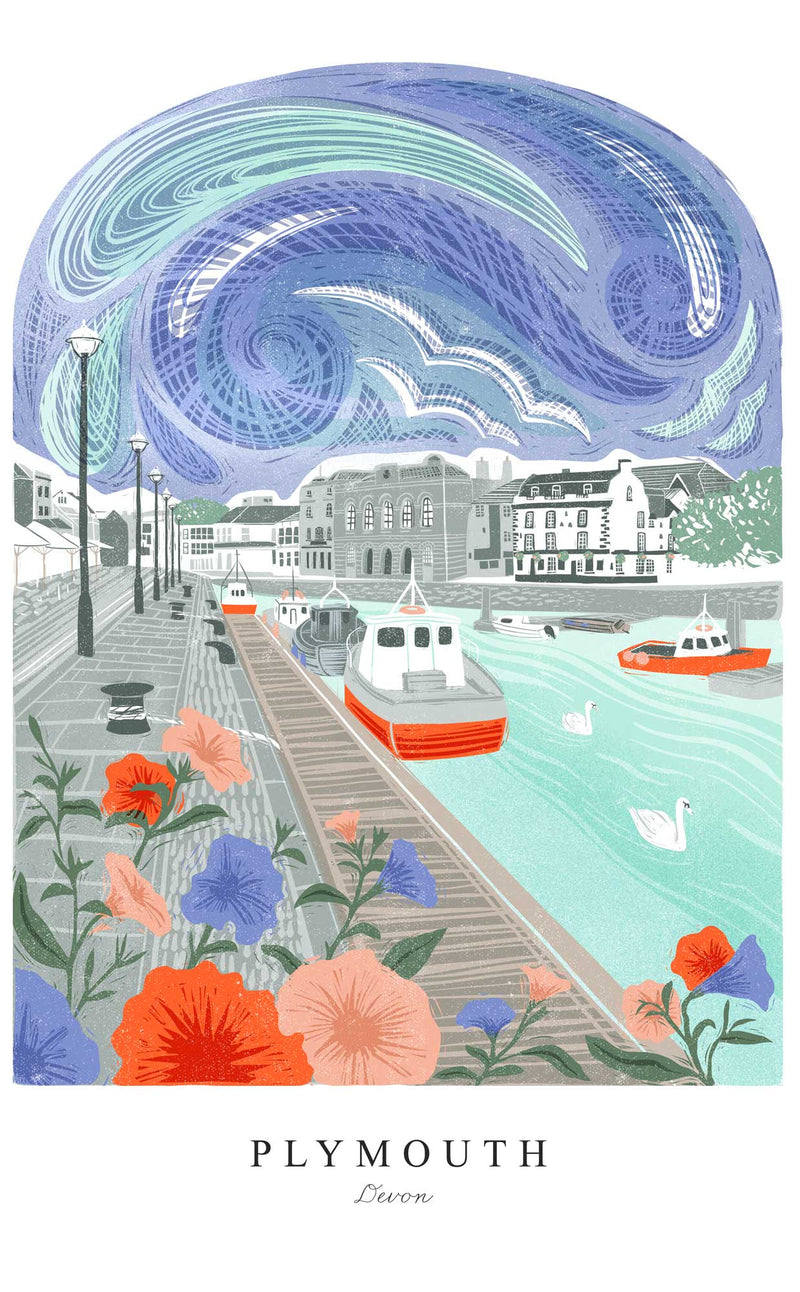 Print - WF1002P - Plymouth Arched Lino Small Art Print - Plymouth Arched Lino Small Art Print - Whistlefish