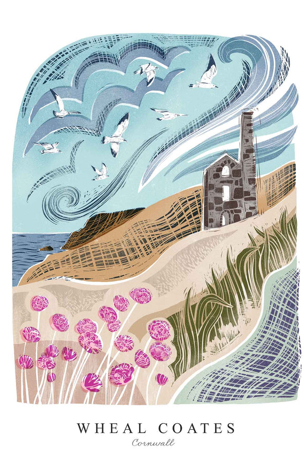 Print - WF1009P - Wheal Coates Lino Small Art Print - Wheal Coates Lino Small Art Print - Whistlefish