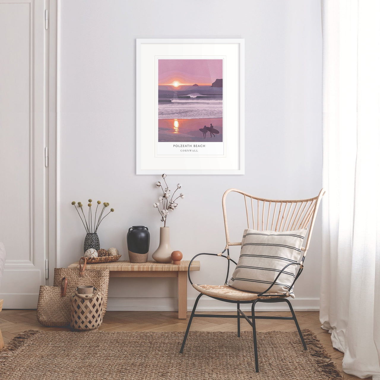 Print-WF101P - Polzeath Sunset Large Travel Art Print-Whistlefish