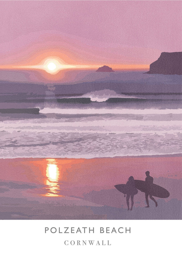 Print-WF101P - Polzeath Sunset Large Travel Art Print-Whistlefish