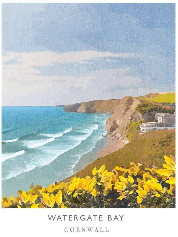 Print-WF106P - Watergate Bay Art Print-Whistlefish