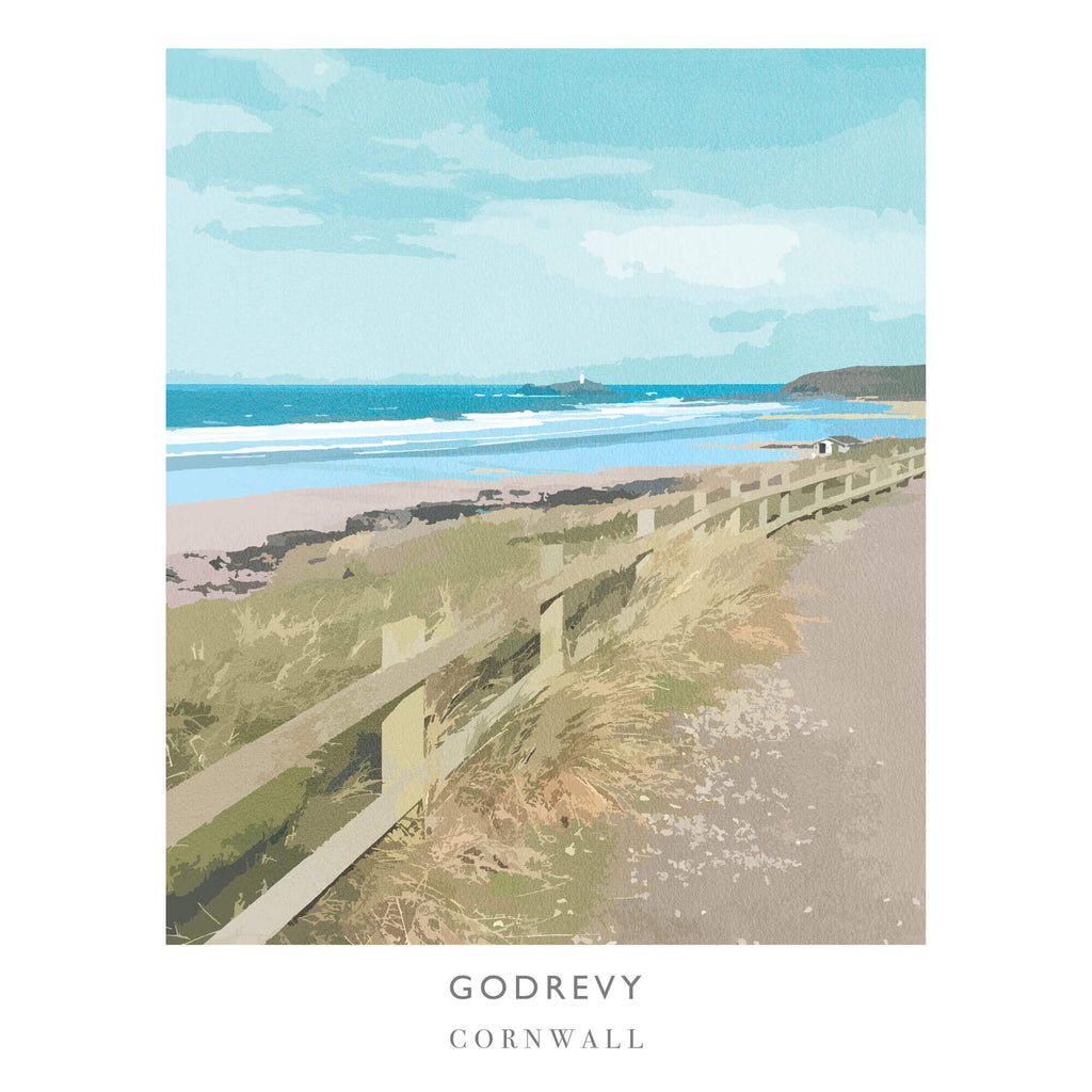 Print-WF132P - Godrevy Travel Art Print-Whistlefish