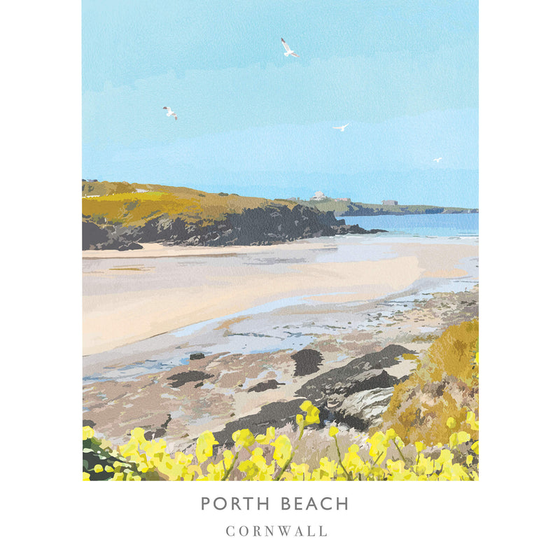 Print-WF188P - Porth Beach Newquay Art Print-Whistlefish
