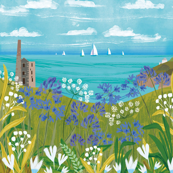 Print-WF540P - Agapanthus over Rinsey Head Art Print-Whistlefish