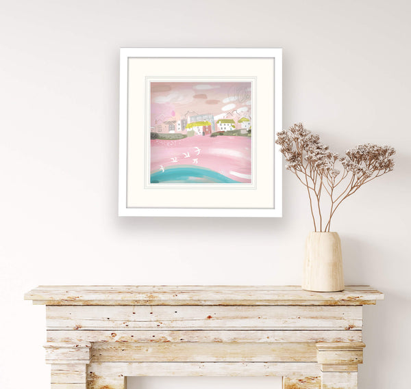 Print - WF560P - St Ives Pink Harbour Art Print - St Ives Pink Harbour Art Print - Coastal Art - Whistlefish