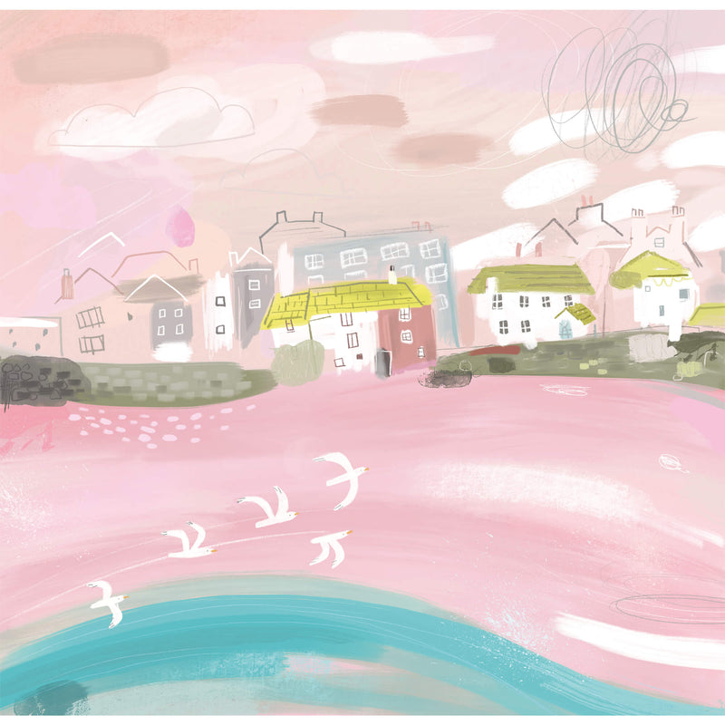 Print-WF560P - St Ives Pink Harbour Art Print-Whistlefish