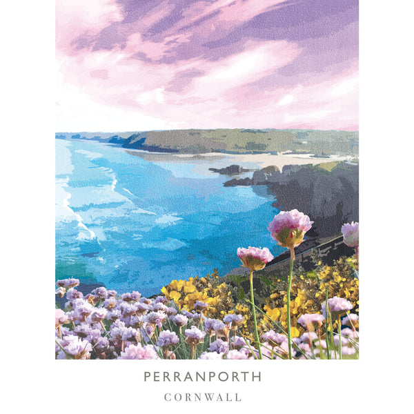 Print - WF597P - Perranporth Coastal Travel Art Print - Perranporth Coastal Travel Art Print - Travel Art - Whistlefish