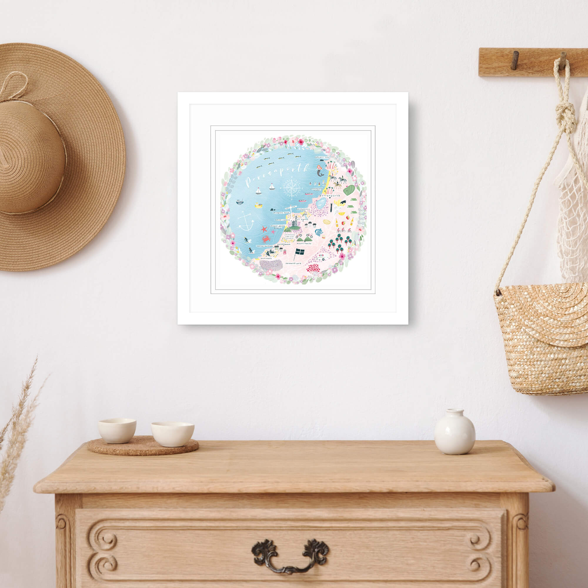 Print-WF598P - Perranporth Map Art Print-Whistlefish