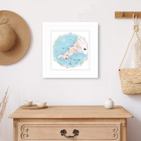 Print-WF600P - Cornwall Map Art Print-Whistlefish