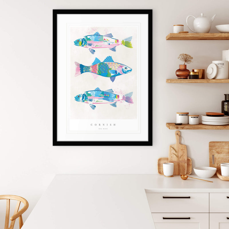 Print-WF632P - Cornish Sea Bass Large Art Print-Whistlefish