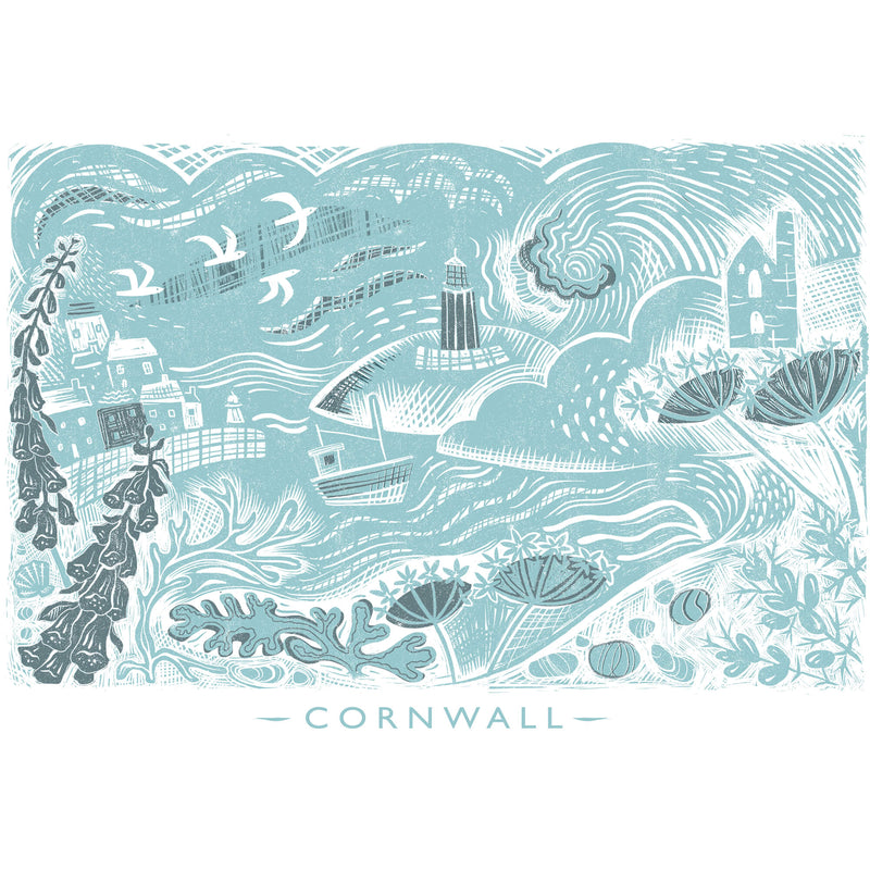 Print-WF648P - Cornwall Lino Art Print-Whistlefish