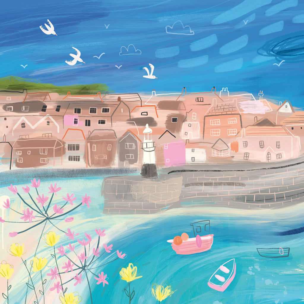 Print-WF686P - St Ives Harbour Small Art Print-Whistlefish