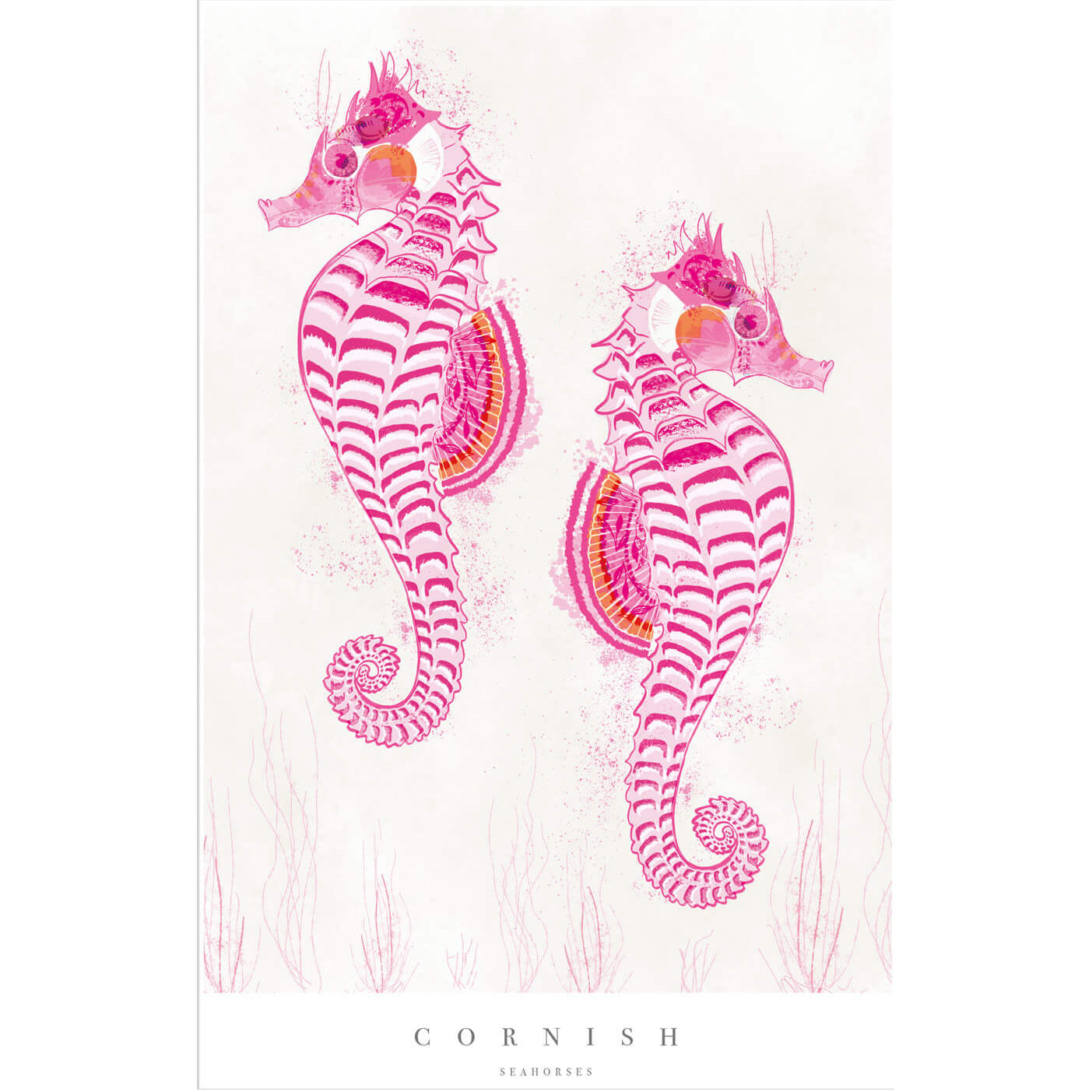 Print-WF710P - Cornish Seahorses Small Art Print-Whistlefish