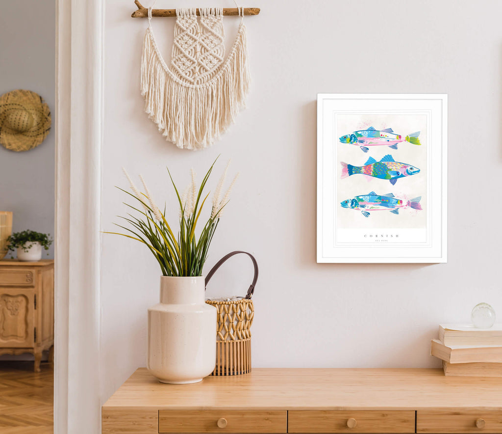 Print-WF713P - Cornish Sea Bass Small Art Print-Whistlefish
