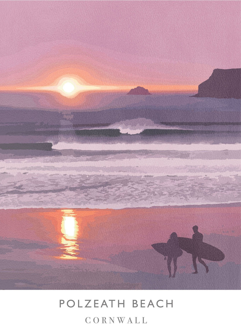 Print-WF75P - Polzeath Sunset Art Print-Whistlefish