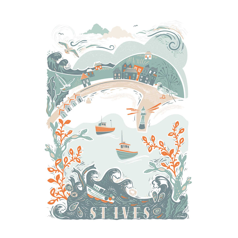 Print-WF832P - St Ives Lino Framed Print-Whistlefish