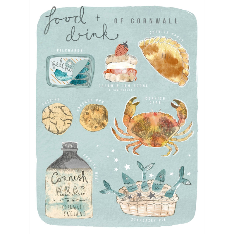 Print-WF93P - Food & Drink Of Cornwall Art Print-Whistlefish