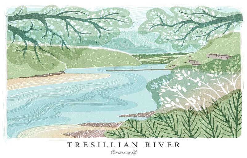 Print - WF963P - Tresillian River Large Lino Art Print - Tresillian River Large Lino Art Print - Whistlefish