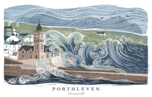 Art Print - WF969P - Porthleven Arched Lino Art Print - Porthleven Arched Lino Art Print - Whistlefish